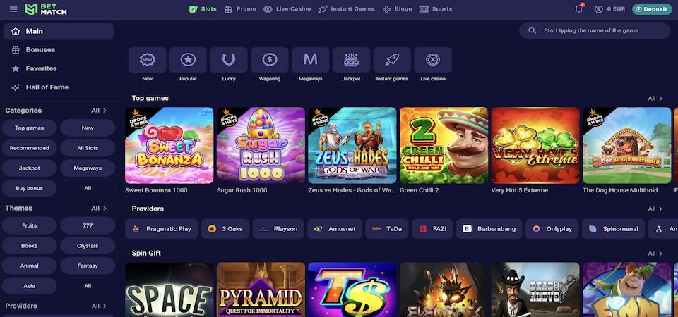 Betmatch Casino nyerőgépek és slot játékok kínálata